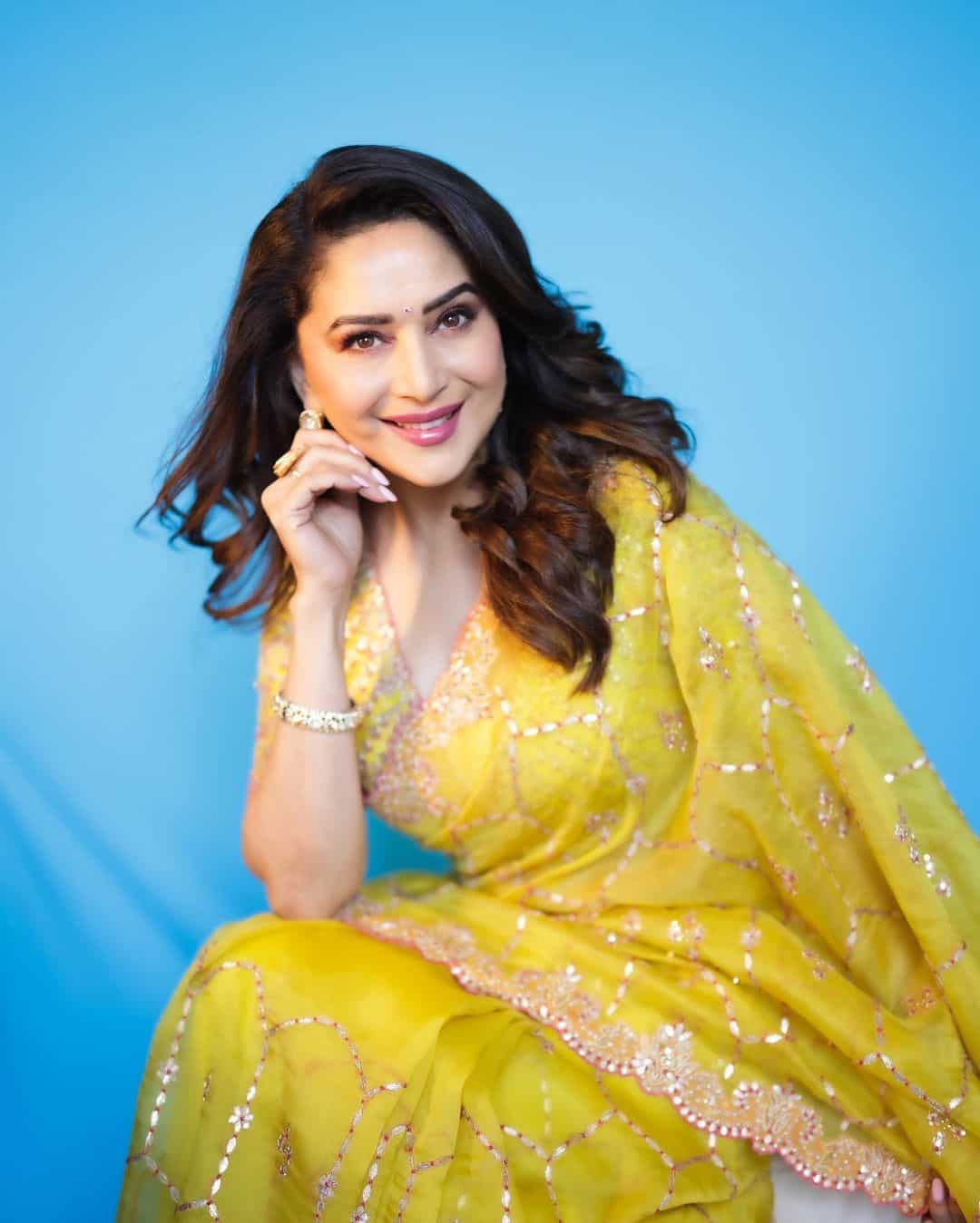 Madhuri Dixit In Sunshine Hue Outfits 