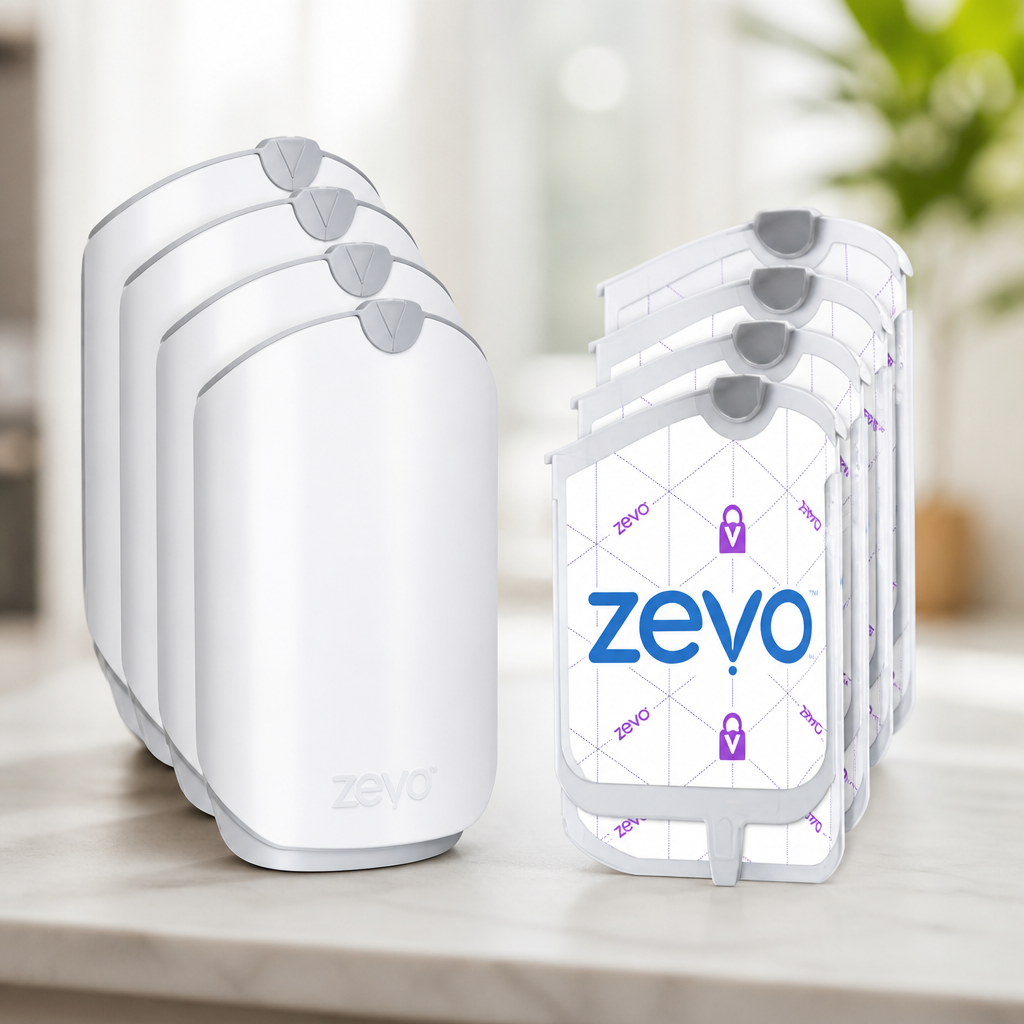 Zevo 4 Flying Insect Traps & 4 Cartridges - Plug In Fly Trap & Indoor Bug Catcher for Gnats, House & Fruit Flies - Mess-Free - Use in Any Room - Uses Blue & UV Light (4 Plug In Devices & 4 Cartridges)