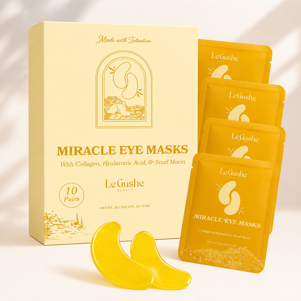 LE GUSHE Gold Under Eye Patches for Puffy Eyes and Dark Circles (10 Pairs) - Hydrating Collagen Under Eye Masks with Snail Mucin - Soothing Puffy Eyes Treatment for Women & Men - Bridesmaid Gifts