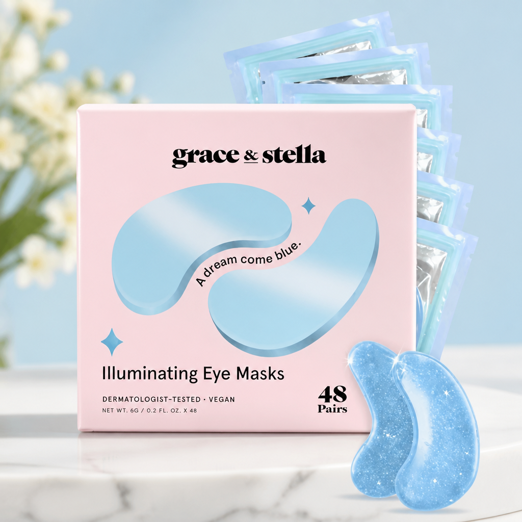 grace & stella Award Winning Under Eye Mask Reduce Dark Circles, Puffy Eyes, Undereye Bags, Wrinkles, Gel Under Eye Patches, New Mom Gifts - Vegan Self Care (48 Pairs, Blue)