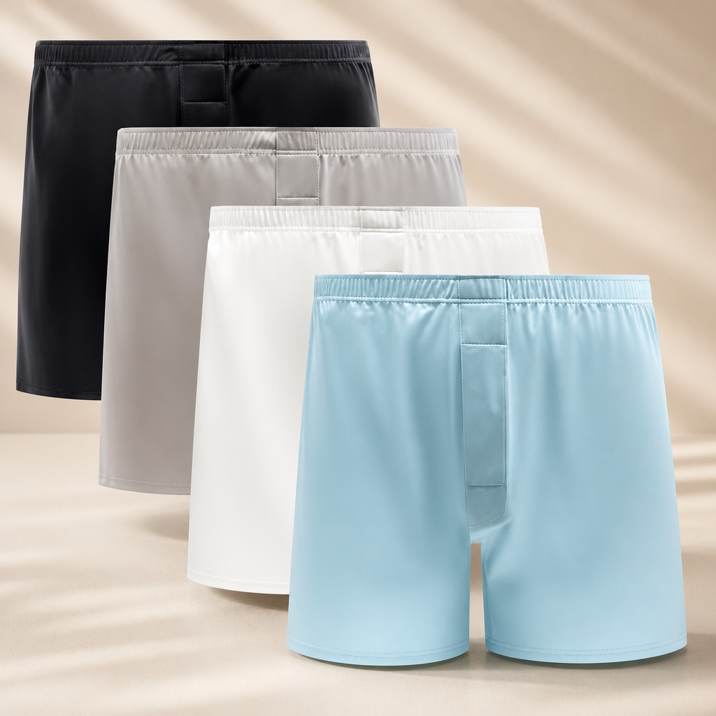 VISSAY Stretch Satin Boxers for Men Silk Feeling Boxer Shorts Breathable Loose Men's Underwear for Sleep 4 Pack