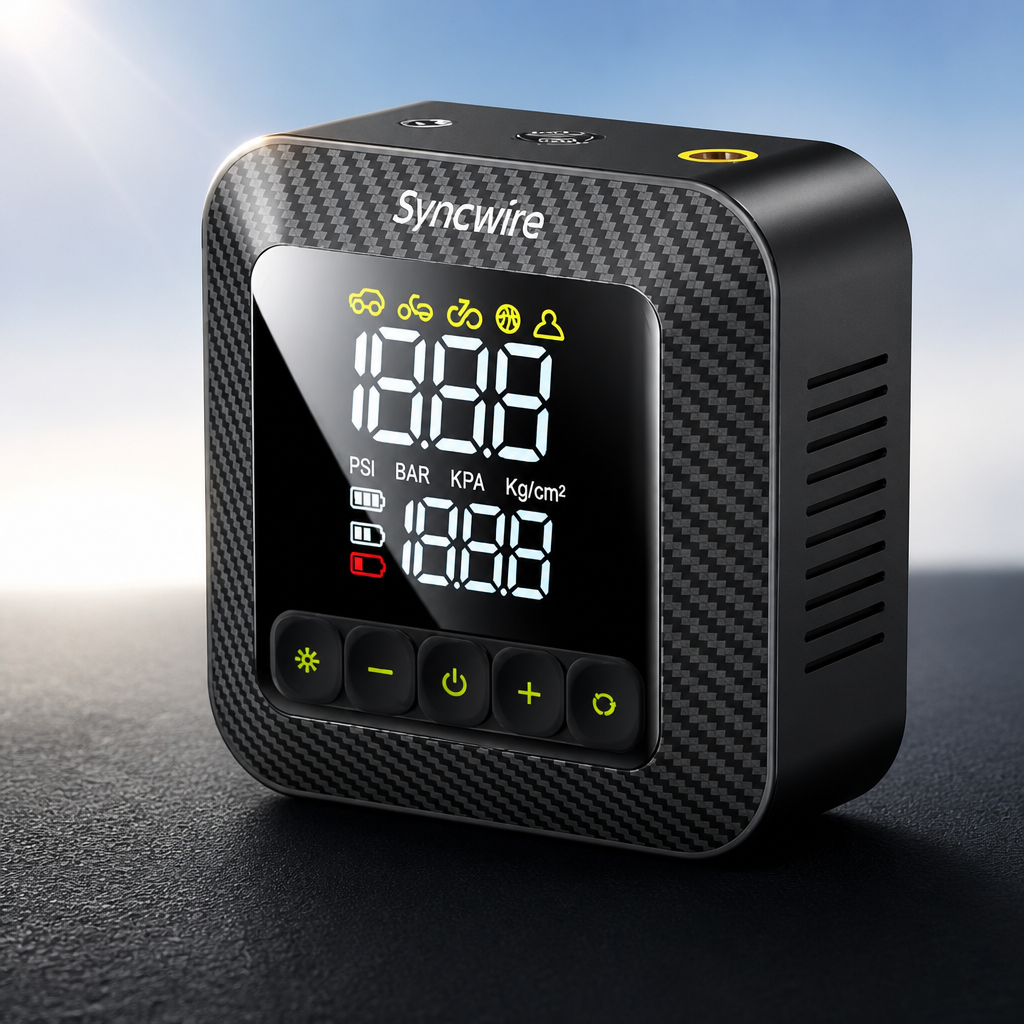 Syncwire Tire Inflator Portable Air Compressor 150PSI Air Pump for Car Tires [3X Faster] Inflation Electric Smart Tire Pump with Extra-Large LCD Dual Value Display [Free Car Tire Valve Caps], Auto-Off