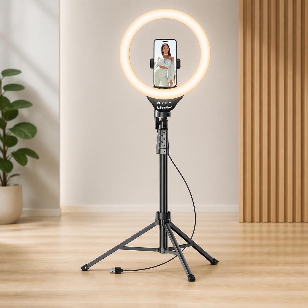 UBeesize 12'' LED Ring Light with 62'' Tripod Stand, Selfie Ring Light for Video Recording, Live Streaming, TikTok & YouTube, Compatible with iPhone & Android (Black)